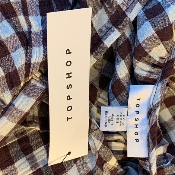 TopShop Brown & White Gingham Sleeveless Dress 60 - Picture 7 of 13